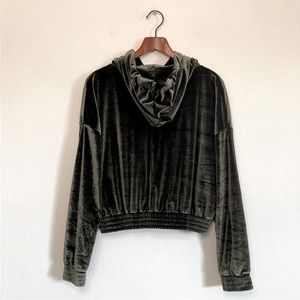 Anthropologie Dee Elly Velvet Shiny Metallic Olive Green Bow Tie Hoodie Medium